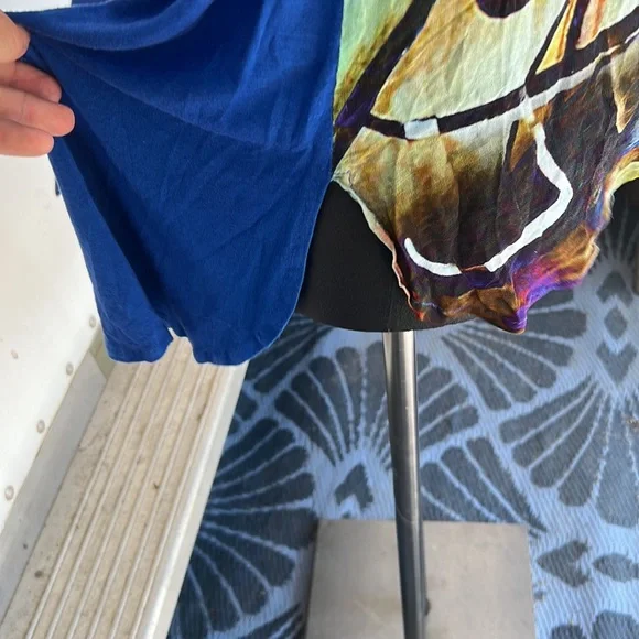 Indus colorful bright slightly sheer long sleeve Art Deco shirt tunic size M - Picture 4 of 10